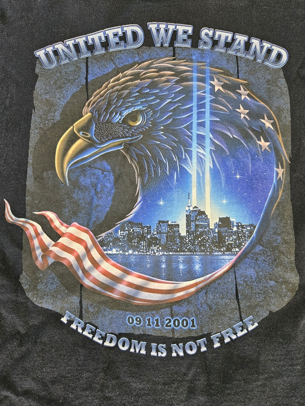 Vintage United We Stand 9/11 Eagle Graphic Tee - Black with Blue & Red